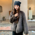 Women's furry chenille coat with princess sleeves, 50cm length, brown or black, sizes S to L