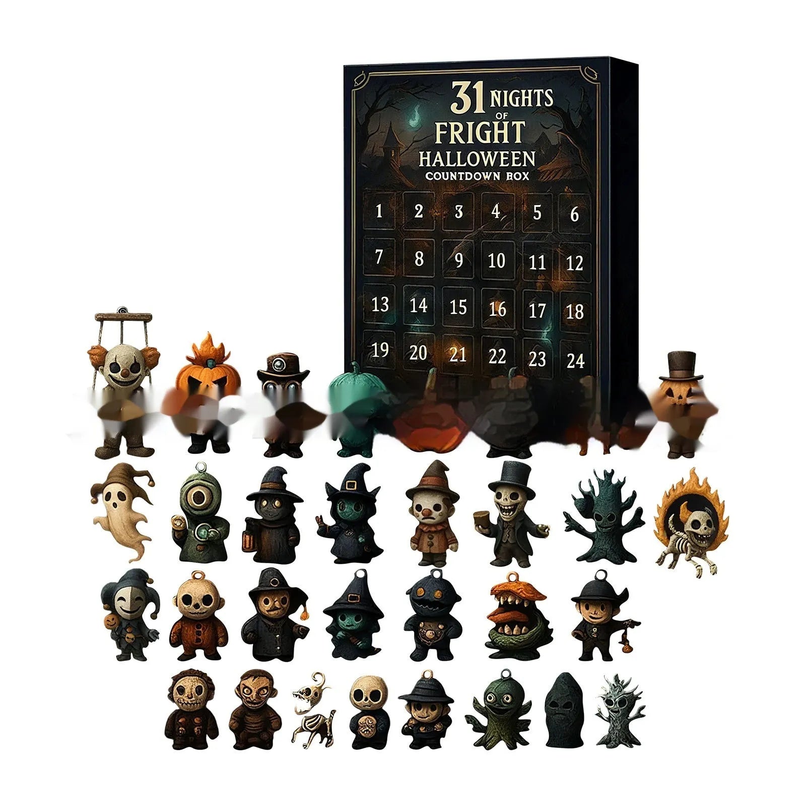 Halloween horror countdown blind box with doll figure in resin and plastic construction