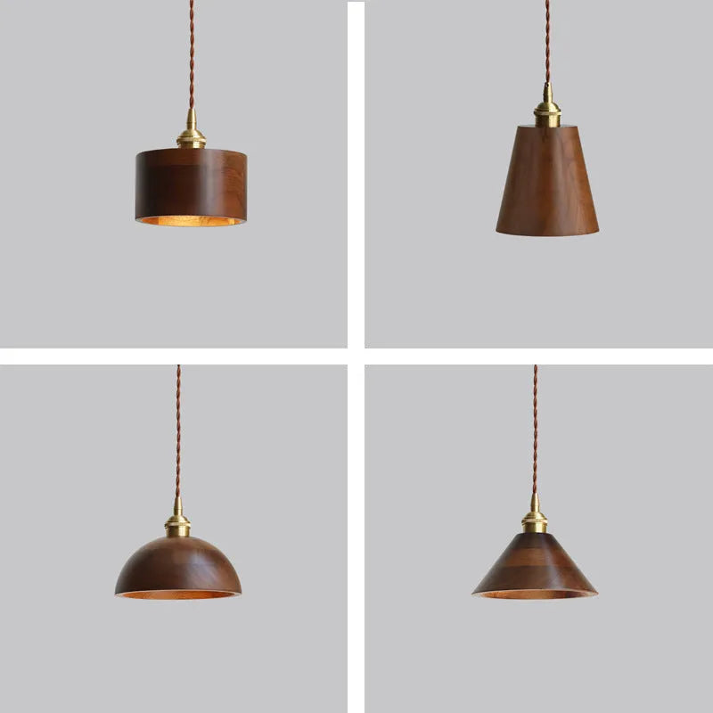 Black walnut single-head droplight chandelier with copper wood art construction for model room or bed and breakfast lighting