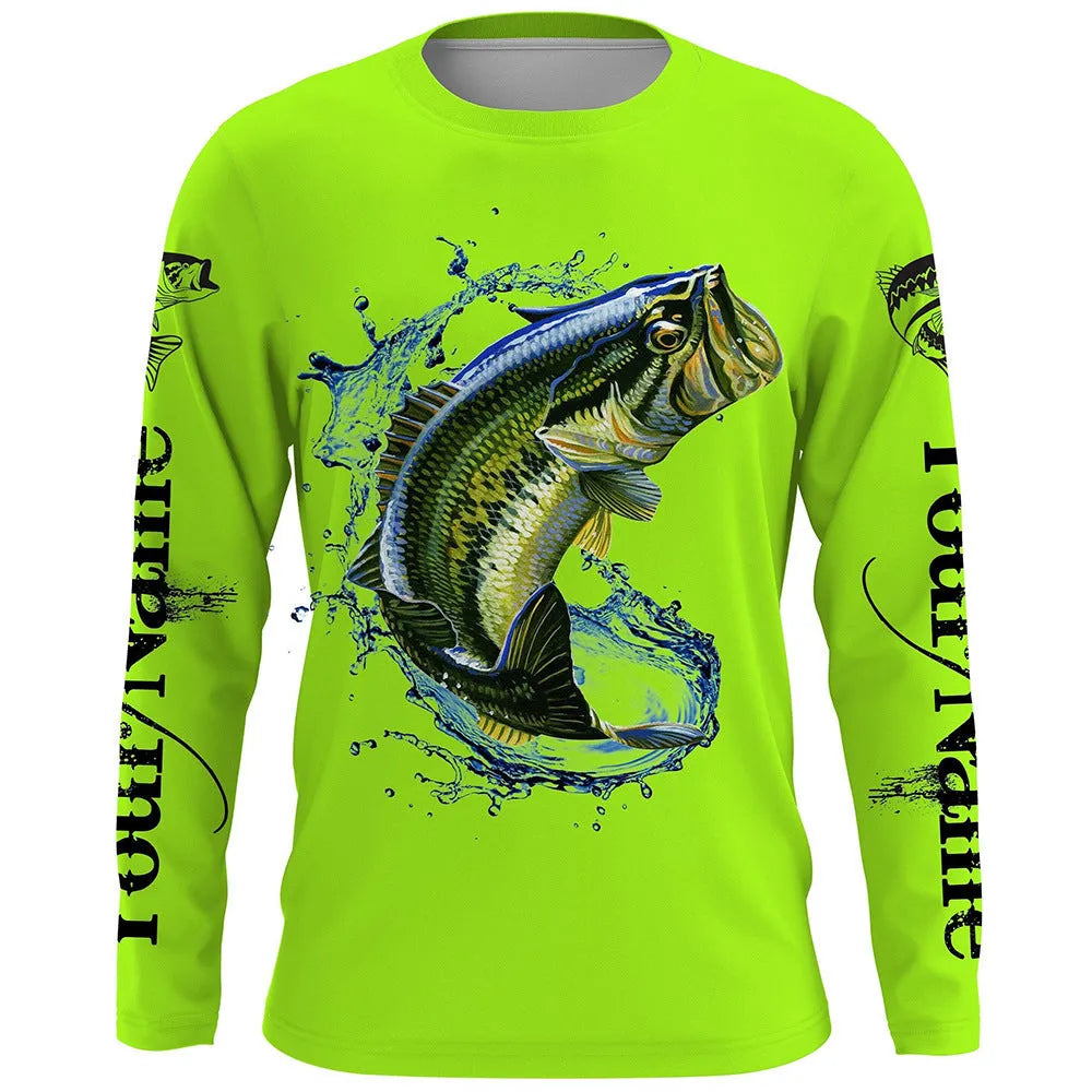 Men's grey round neck long-sleeved pullover with a detailed all-over print of white fish.