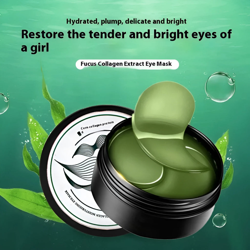 Pack of 60 green seaweed collagen eye mask sheets for moisturising the under-eye area.