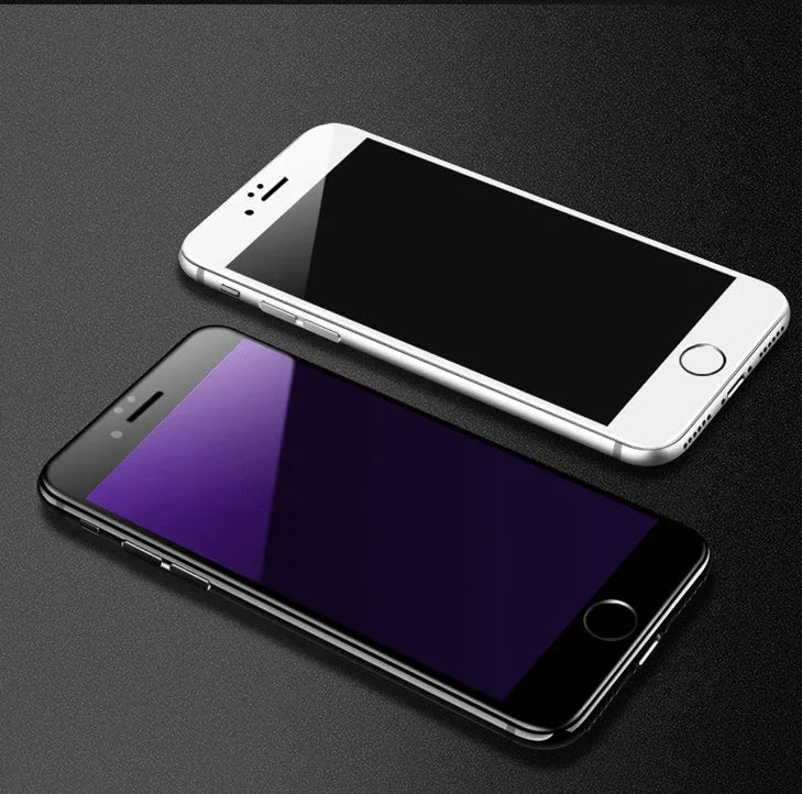 Tempered glass screen protector for iPhone with carbon fibre edges in black and white options