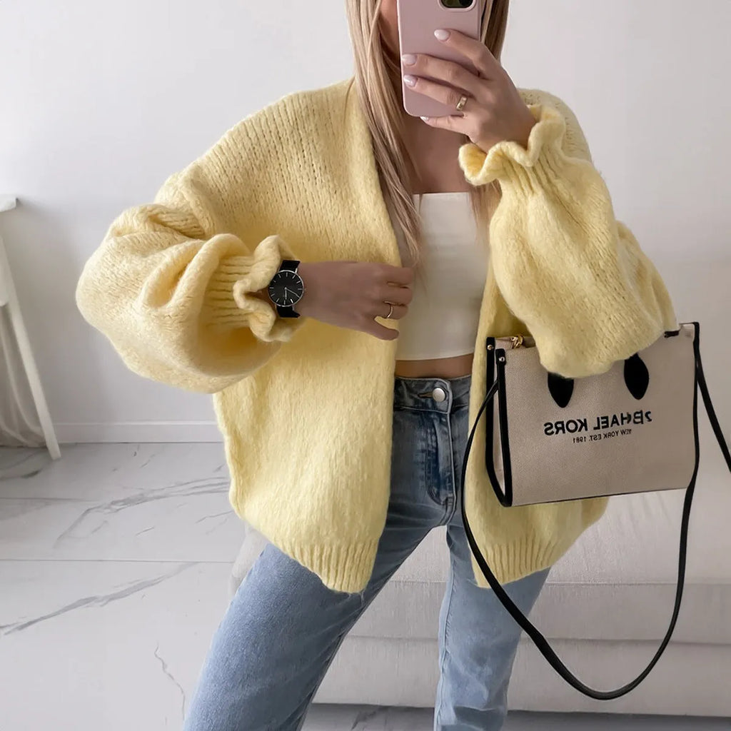 Solid yellow polyester long-sleeved casual shirt with regular sleeves, front view