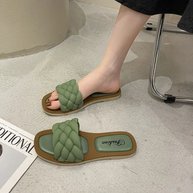 Women's plaid pattern PVC beach sandals with a thick non-slip sole in black, green, orange, or white.