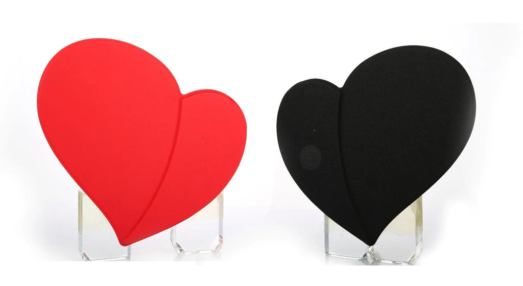 Heart-shaped leather wireless charging mouse pad in red with indicator light and Micro 5pin cable