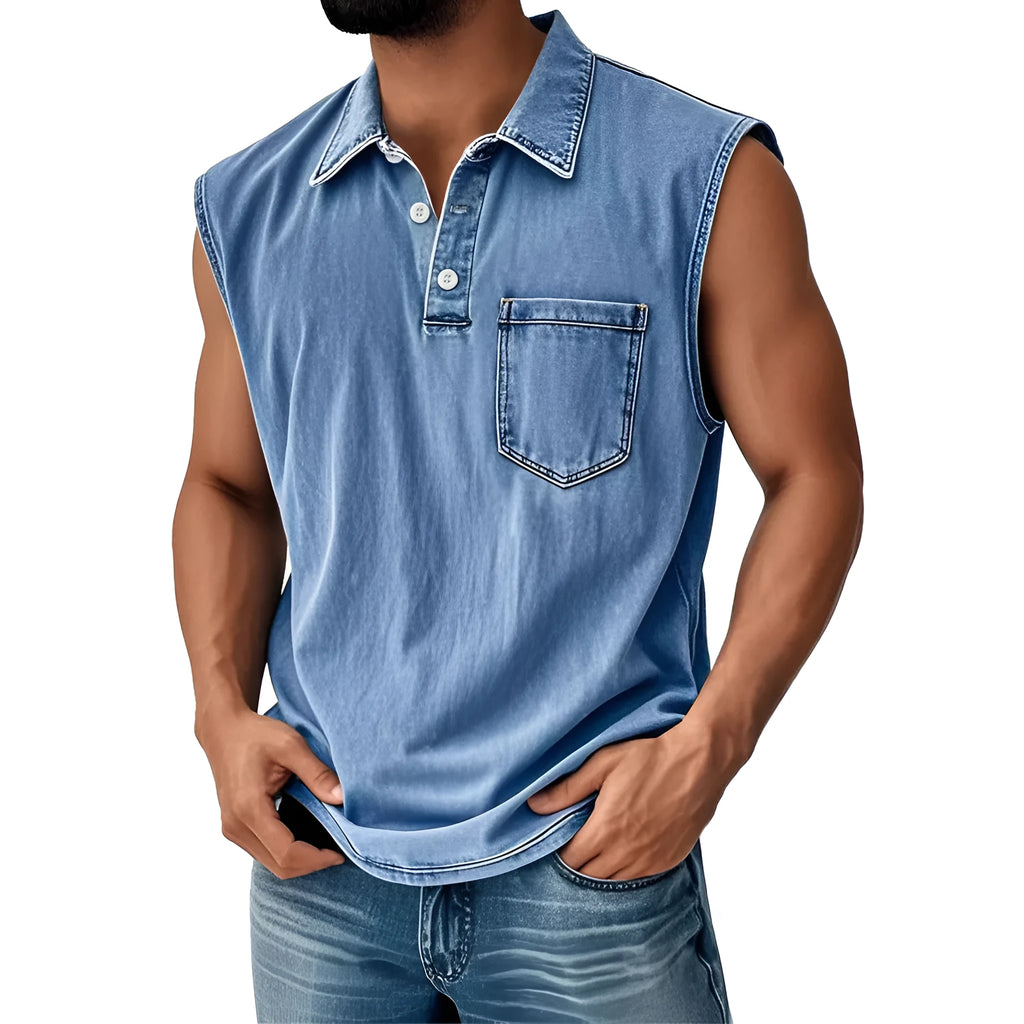 Men's 3D digitally printed polo shirt in loose fit with button front and short sleeves