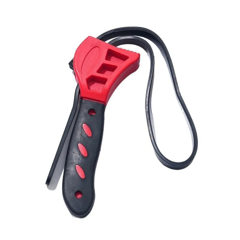 Adjustable rubber strap wrench set showing 6-inch and 8-inch filter wrenches with plastic rubber construction