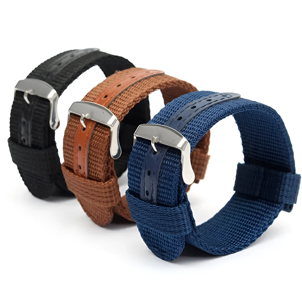 Waterproof canvas watch band, 1.4mm thick, NATO 18mm 20mm 22mm 24mm, Black Blue Brown Green