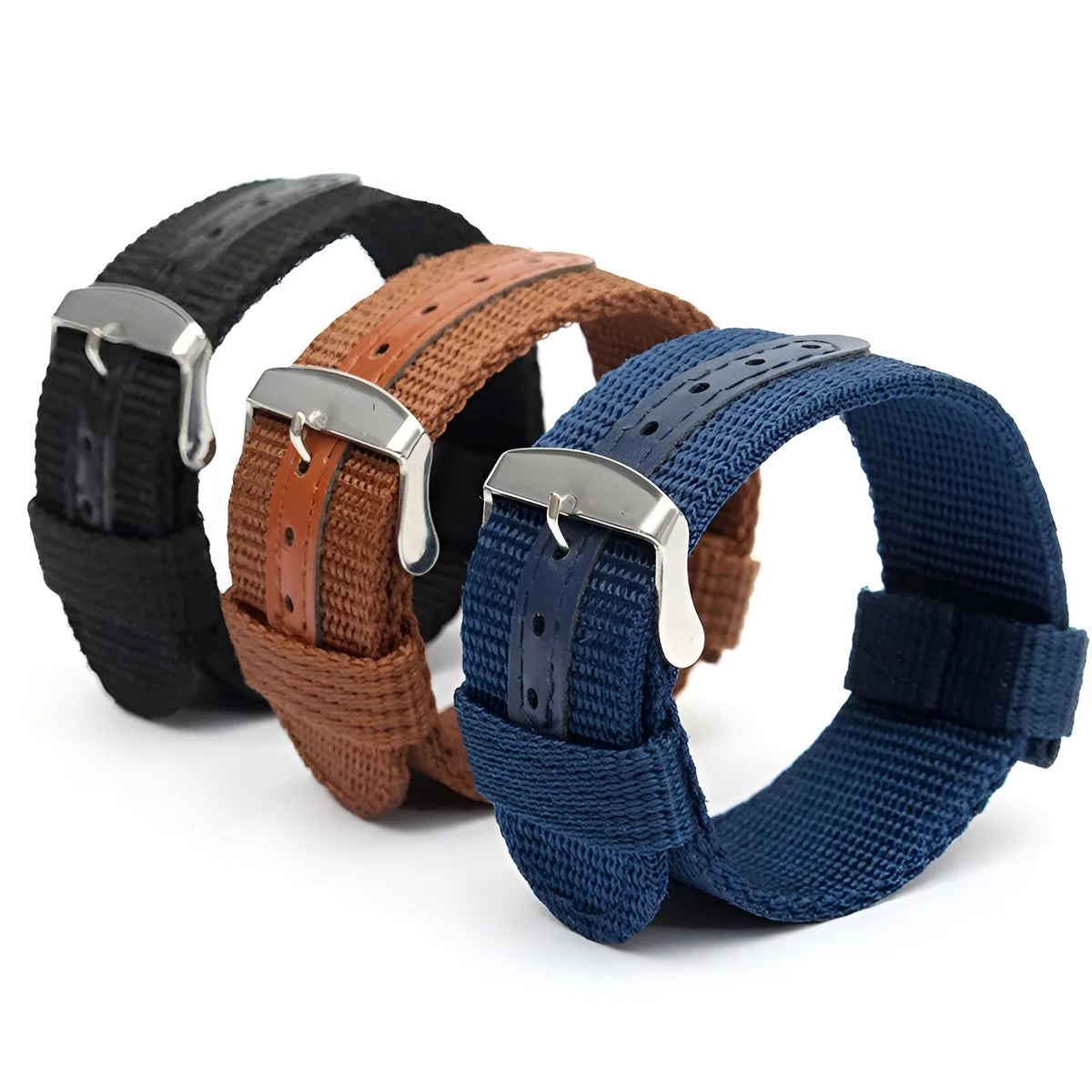 Waterproof canvas watch band, 1.4mm thick, NATO 18mm 20mm 22mm 24mm, Black Blue Brown Green