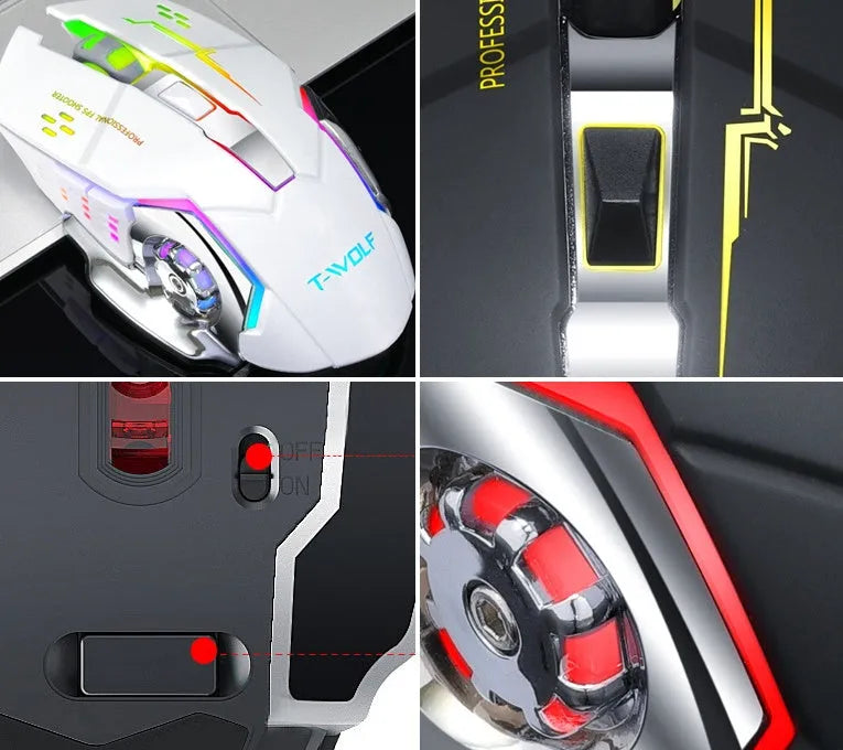 Wireless charging silent computer mouse in black and white colours with six buttons
