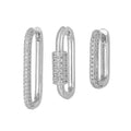 Geometric ear clip three-piece set with micro inlaid zircon stones in gold and white K colours