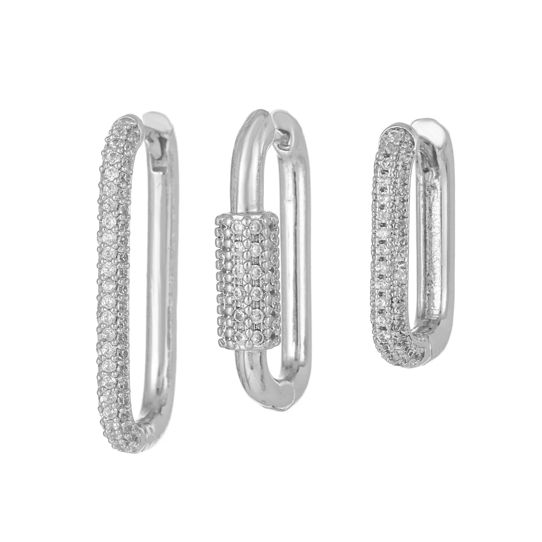 Geometric ear clip three-piece set with micro inlaid zircon stones in gold and white K colours