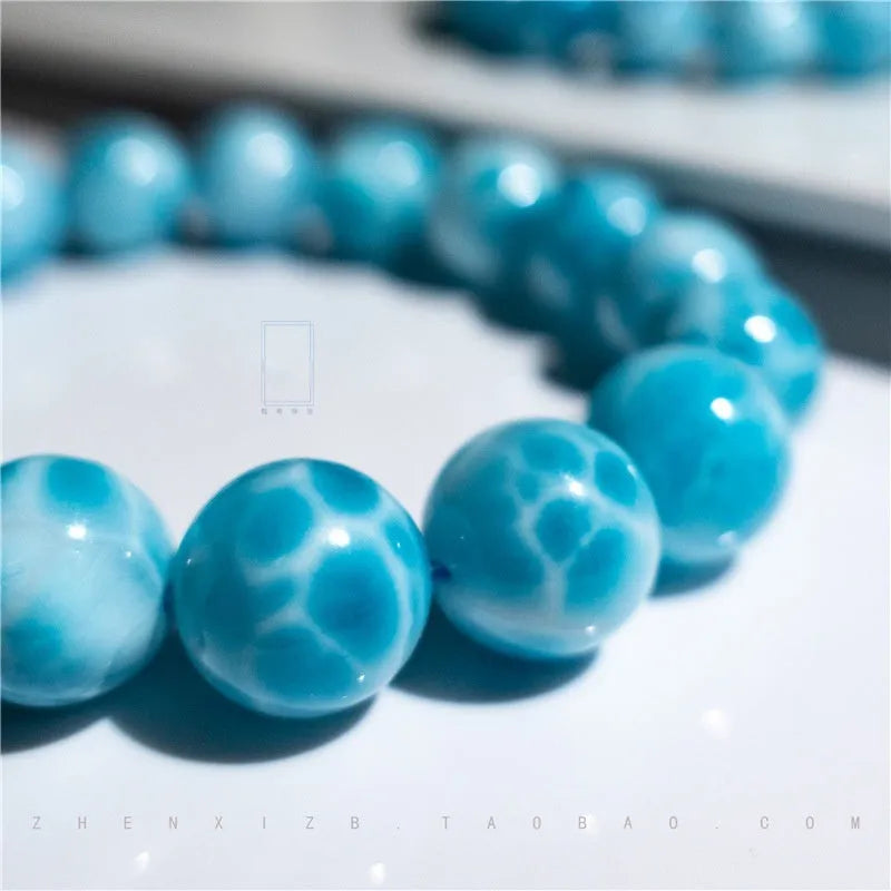 Blue natural crystal sea-pattern stone Bodhi bracelet with pearl decoration in Maillard style