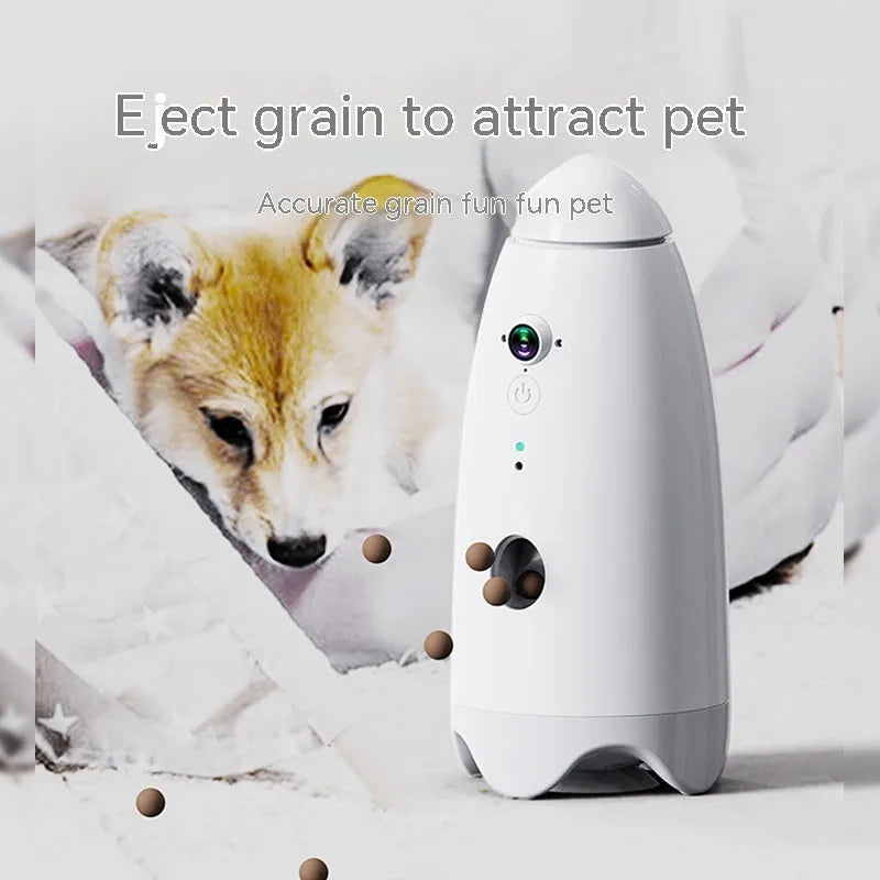 White ABS automatic pet feeder for cats and dogs with 1080p camera, USB charging, 270mm x 120mm