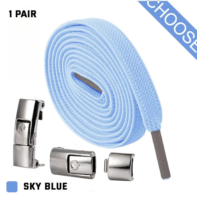 8mm widened flat elastic shoelaces with press lock mechanism in black and white for sneakers