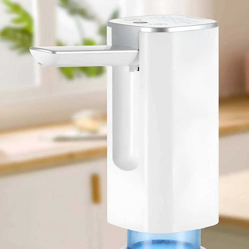 Folding water pump with LCD touch screen, 4W 5V, white or black base, for bucket or table use.