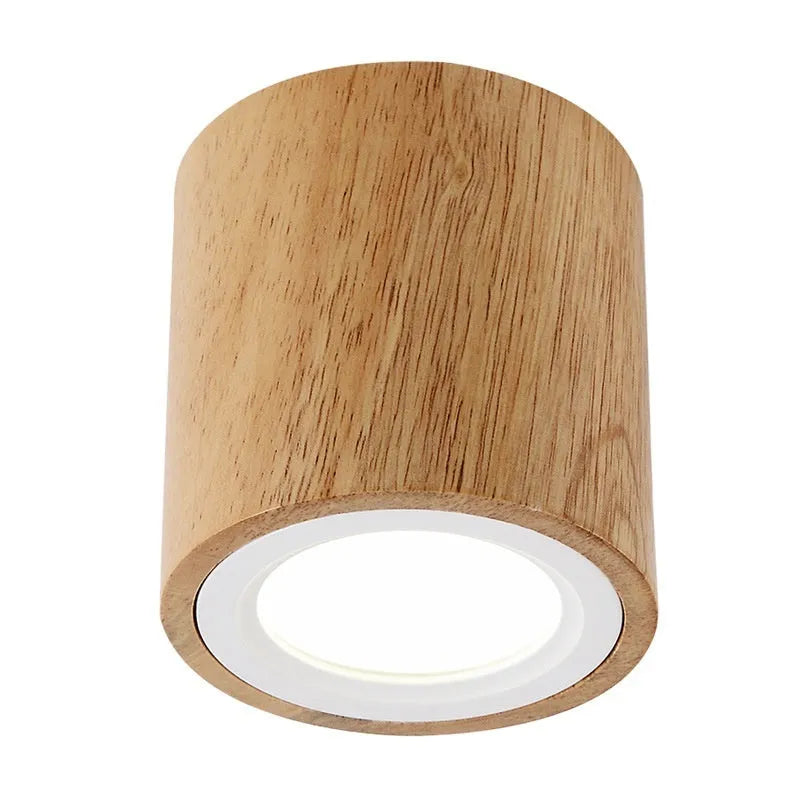 Solid wood surface-mounted round and square downlight for ceiling installation in corridor or balcony.