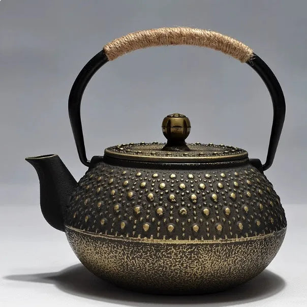 Cast iron teapot with traditional Japanese-style pattern and 0.9 litre capacity