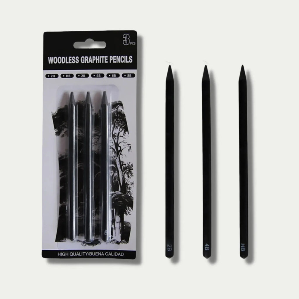 Set of six wood-free graphite sketching pencils with grades HB 2B 4B 6B 8B EE for art drawing