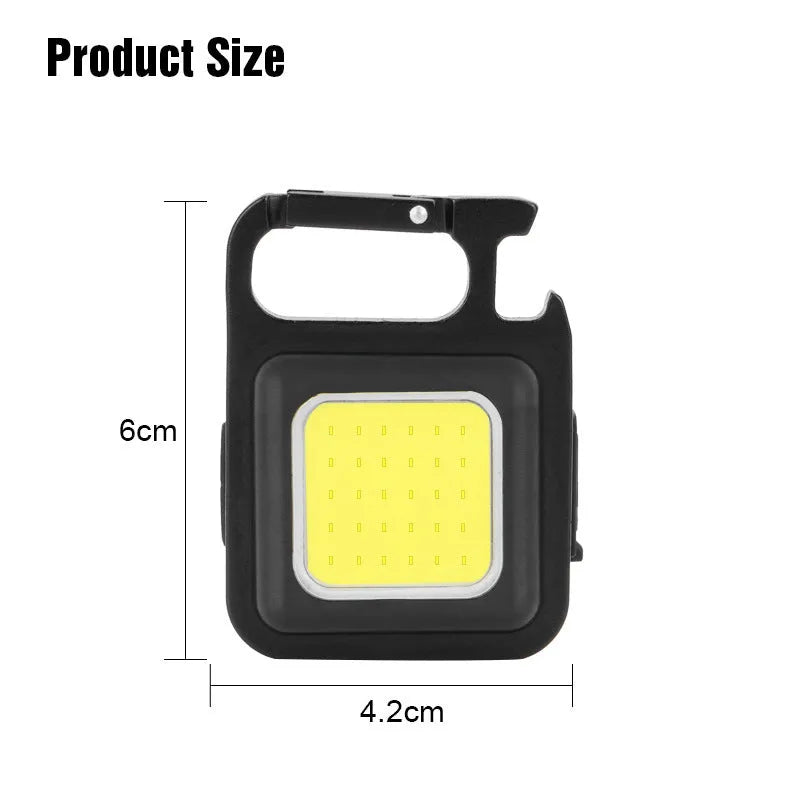 Black aluminium USB rechargeable keychain flashlight with magnetic base and foldable handle