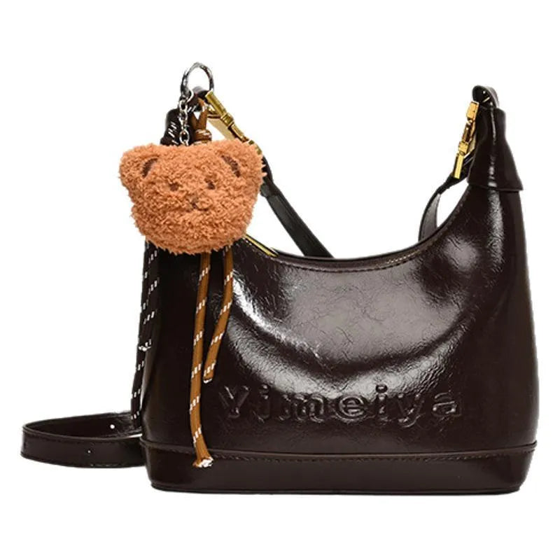 PU dumpling bag 20x9.5x20cm with sandwich pocket, available in black, brown, coffee, and red