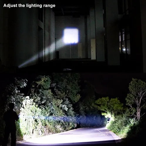 Black aluminium mini LED flashlight with telescopic zoom head and pocket clip