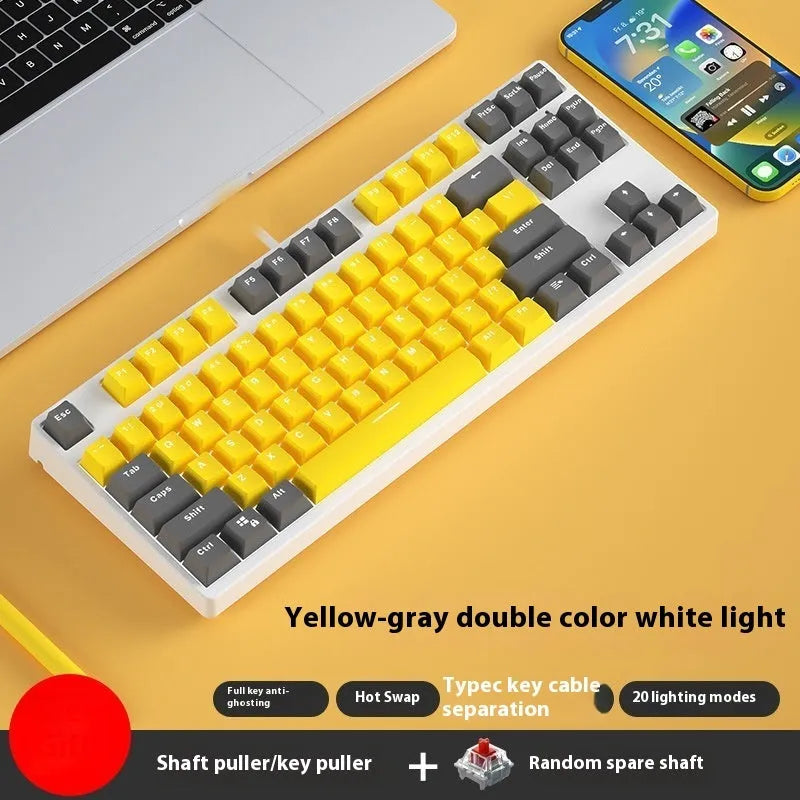87-key mechanical gaming keyboard with dual-colour backlighting and hot-swappable switches