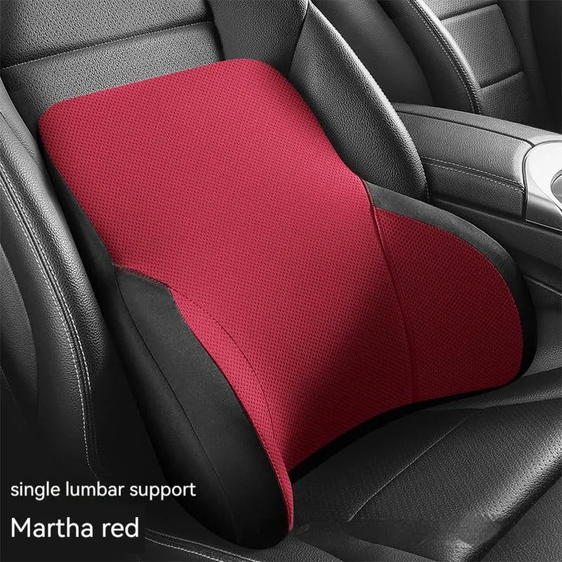 Memory foam car headrest pillow and matching lumbar support pillow with knitted fabric.