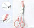 Curved moon-shaped eyebrow trimming knife with comb in stainless steel and plastic