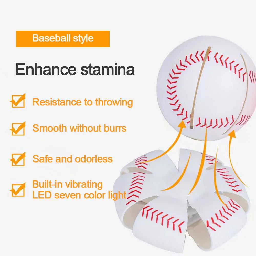 Interactive dog toy showing transformation from glowing ball to magic flying disc