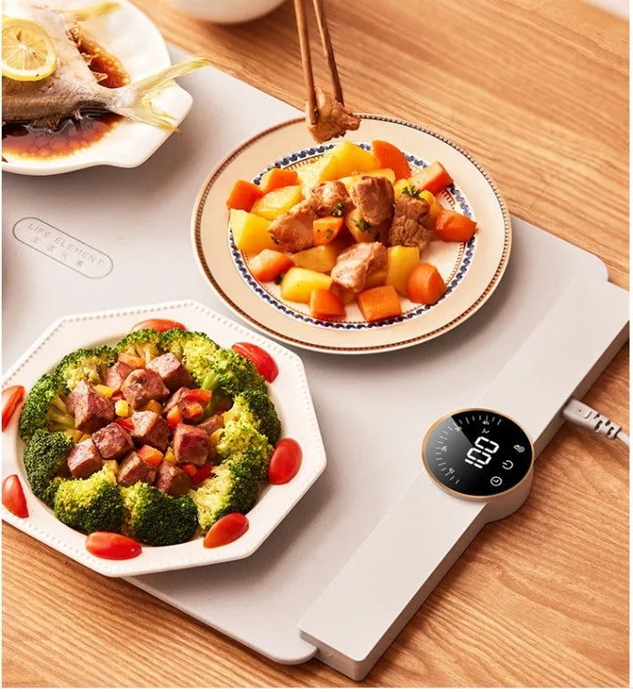 Silicone foldable warm chopping board in elegant grey with digital display and adjustable temperature, 220V 250W.