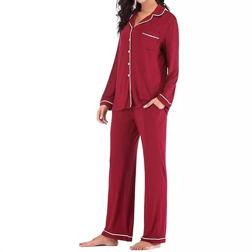 Women's solid colour cardigan and trouser set with button front, long sleeves and pockets, sizes S to XXL