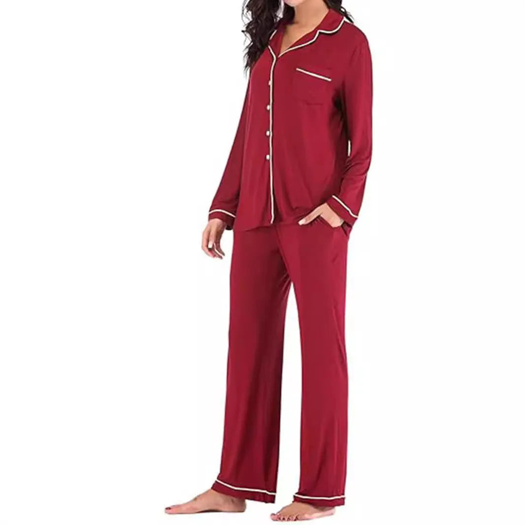 Women's solid colour cardigan and trouser set with button front, long sleeves and pockets, sizes S to XXL