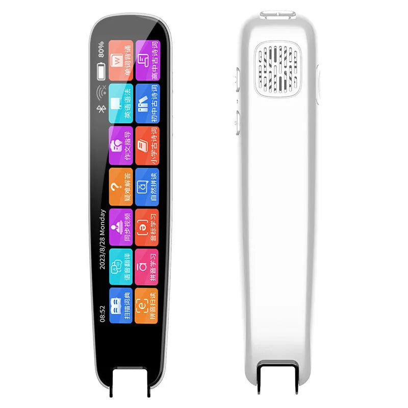 Universal offline talking scan translation pen in dark gray or white colour on a white background.