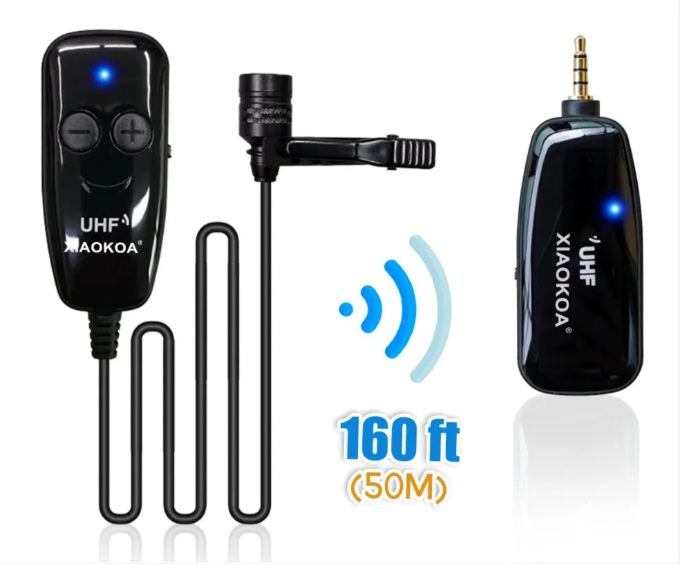Black mobile phone lavalier microphone with 3.5mm TRS plug and omnidirectional pickup pattern