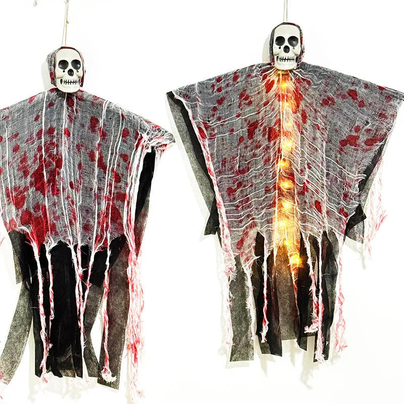 Plastic luminous skull hanging ghost Halloween decoration with blood-dyed colour for outdoor display