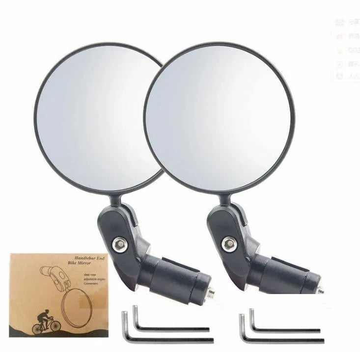 Black foldable convex rearview mirror showing 7cm diameter and 14cm length