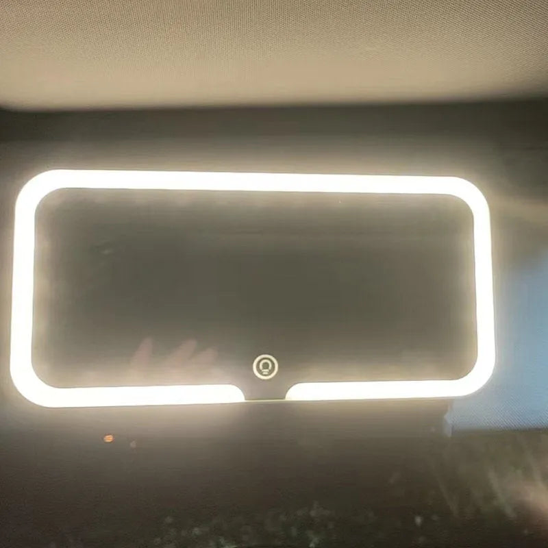 White car sun visor make-up mirror with LED light, ABS frame, aluminium mirror, 24.2 x 12 cm
