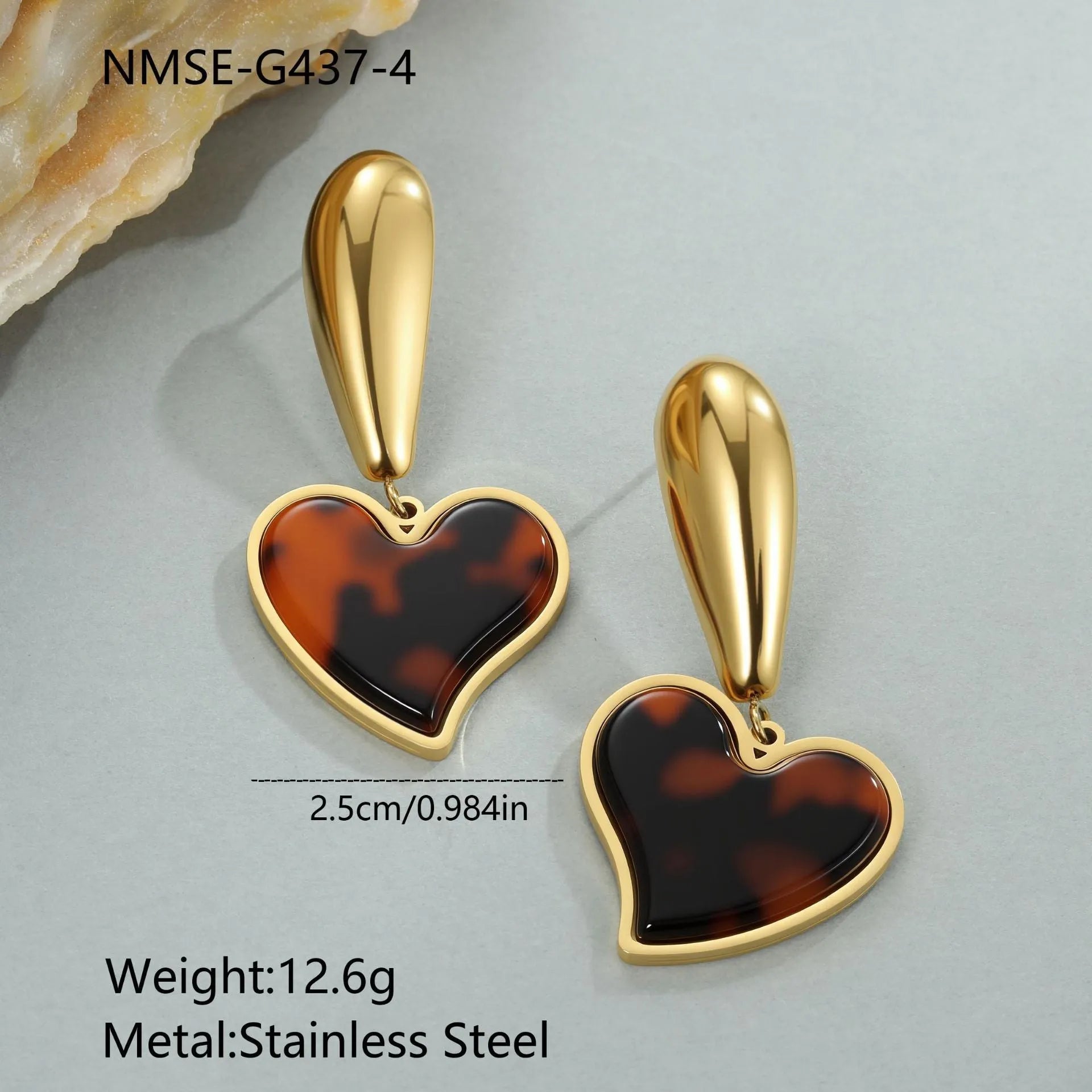 Tortoiseshell resin hawksbill colour 18K stainless steel geometric earrings in heart or flower designs