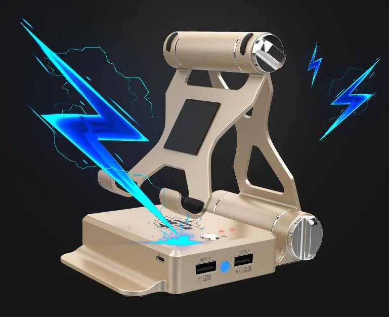 Gamesir-X1 Eat Chicken Throne Bluetooth mobile gaming controller adapter in gold or silver on a desk.