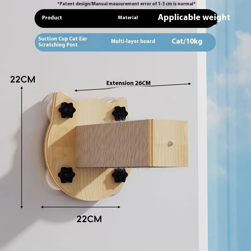 Suspended cat climbing frame with sisal scratching surfaces mounted on wall