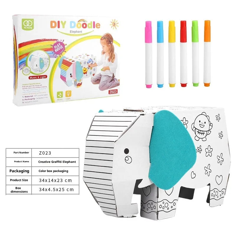 Handmade DIY assembled carton colour filling toy model paper craft kit in colour box