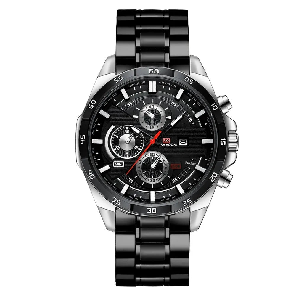 Men's business calendar waterproof quartz watch showing 10mm thickness and colour options