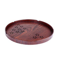 Circular wooden plate with hollow cherry blossom pattern, 30cm diameter, shallow depth.