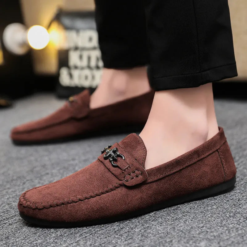 Men's black waterproof slip-on loafers with round toe and low heel for casual spring wear