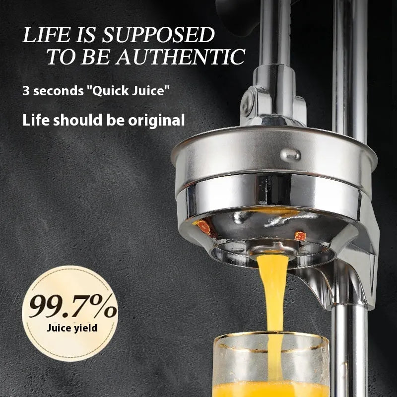 Stainless steel manual juicer with zinc alloy components in multiple colour options