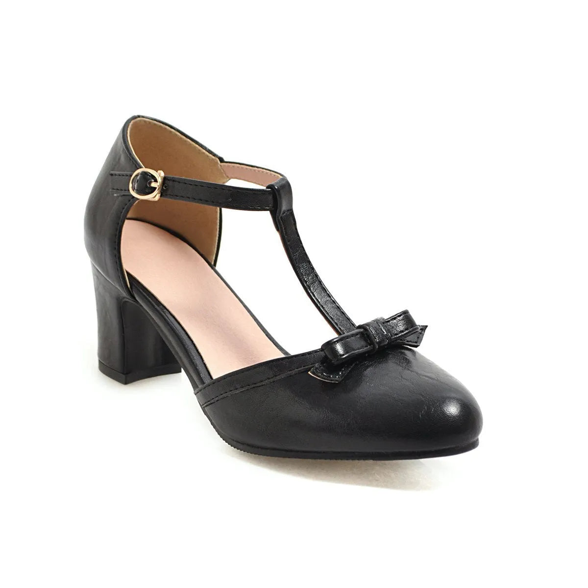 Women's chunky heel sandals with bow tie detail and adjustable buckle strap