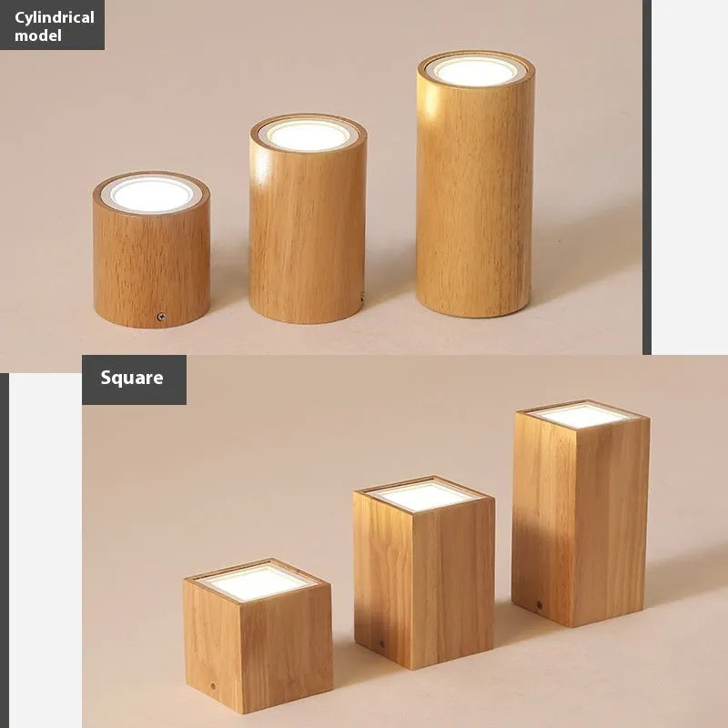 Solid wood surface-mounted round and square downlight for ceiling installation in corridor or balcony.