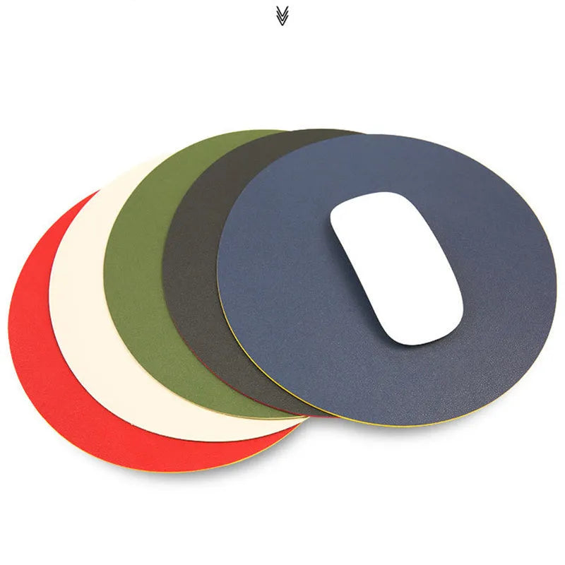 Round 20cm double-sided leather mouse pad with waterproof anti-slip surface in multicolour options