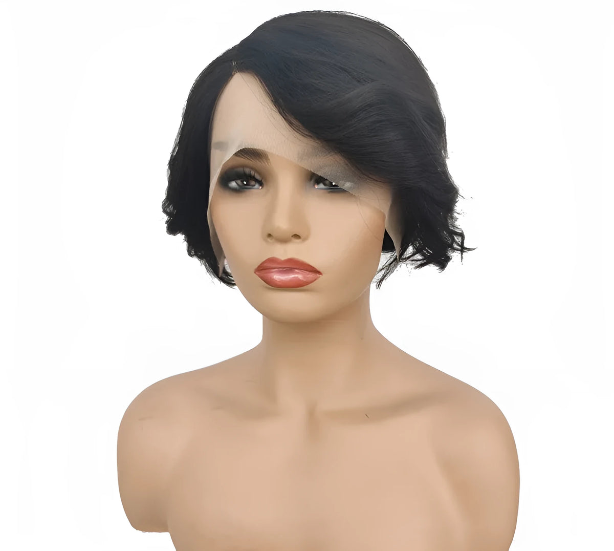 Real hair lace wig for ladies, short hand woven style with oblique bangs, colour CYFZ1004F